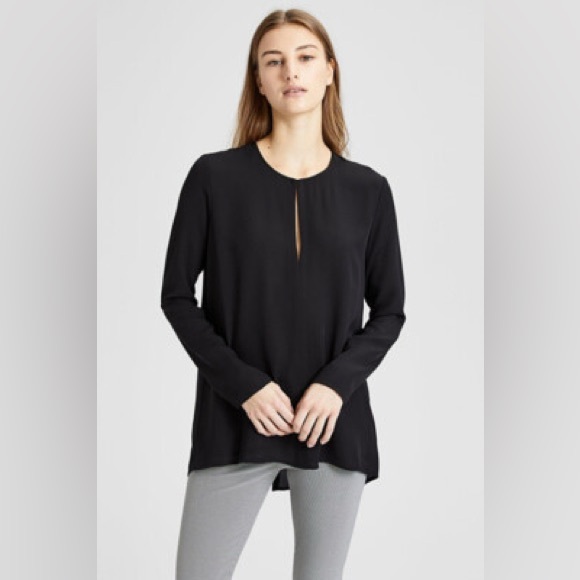 Theory Silk Slit Neck Tunic Blouse Top Shirt Light Blue Small - Picture 3 of 7